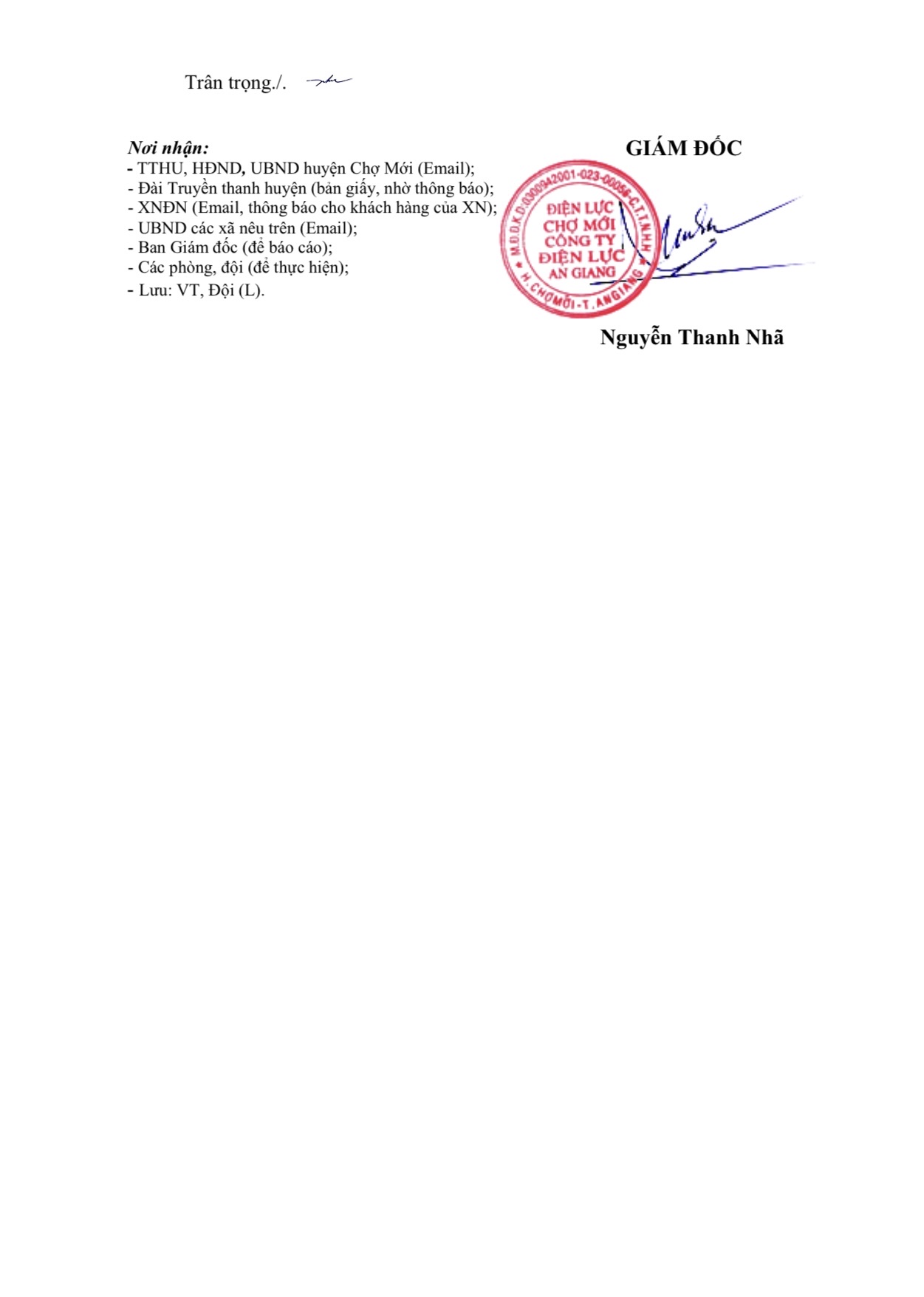 THÔNG BÁO LỊCH NGỪNG, GIẢM MỨC CUNG CẤP ĐIỆN