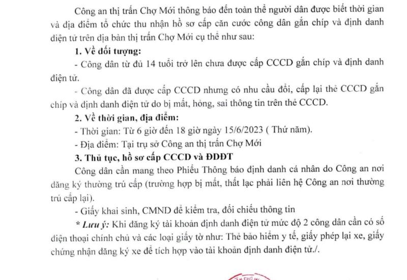 Thông báo cấp CCCD và Định danh điện tử 